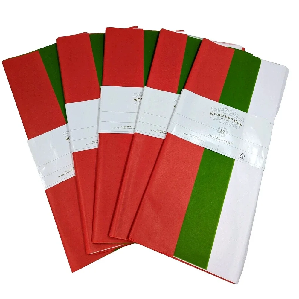 300 Sheets‎ Red Green White Christmas Tissue Paper 16.5x24